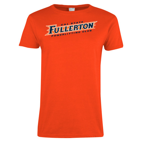  Womens Orange Short Sleeve Tee - Powerlifting Club - Cal State Fullerton