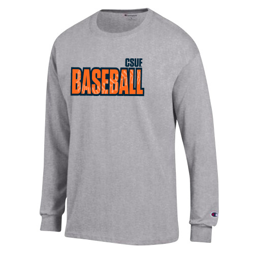  Champion Oxford Grey Long Sleeve T Shirt - Baseball with Thread Silhouette