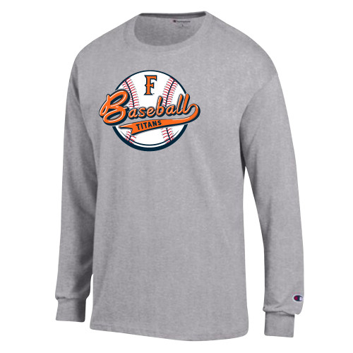  Champion Oxford Grey Long Sleeve T Shirt - Script over Baseball