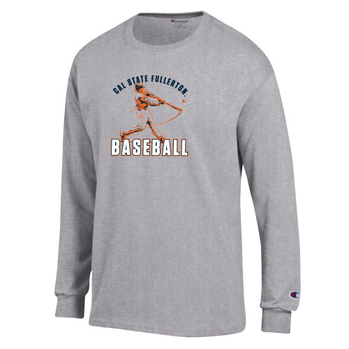  Champion Oxford Grey Long Sleeve T Shirt - Player Swinging Bat