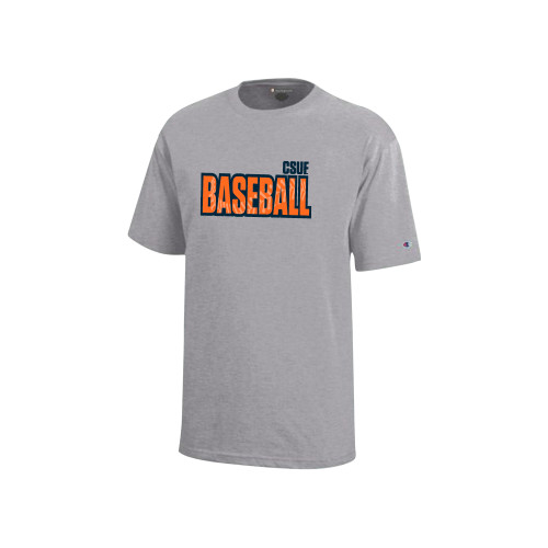  Champion Youth Grey Short Sleeve Tee - Baseball with Thread Silhouette
