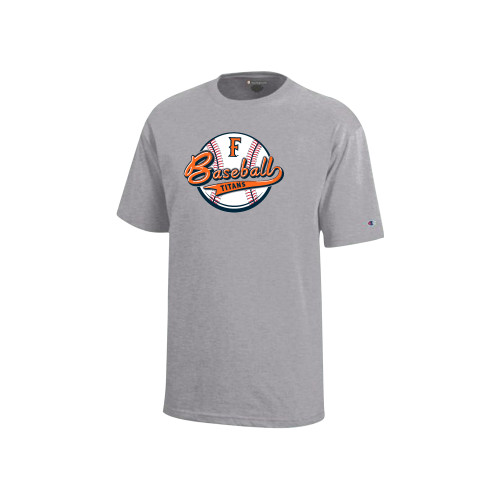  Champion Youth Grey Short Sleeve Tee - Script over Baseball