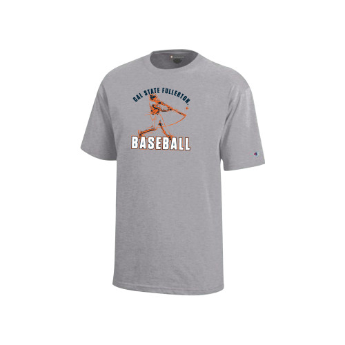  Champion Youth Grey Short Sleeve Tee - Player Swinging Bat