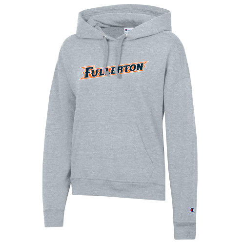  Champion Womens Oxford Grey Powerblend Pullover Hood - Fullerton Athletic Wordmark