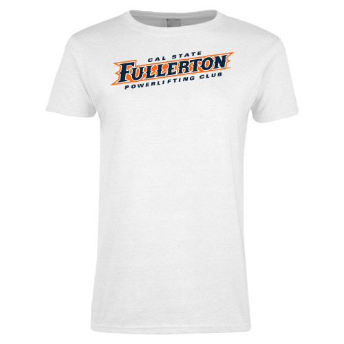  Womens White Short Sleeve Tee - Powerlifting Club - Cal State Fullerton