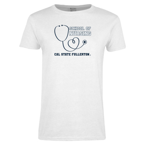  Womens White Short Sleeve Tee - CSF School of Nursing Stethoscope
