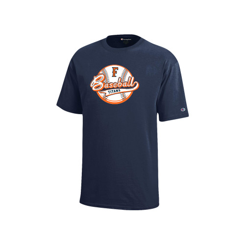  Champion Youth Navy Short Sleeve Tee - Script over Baseball