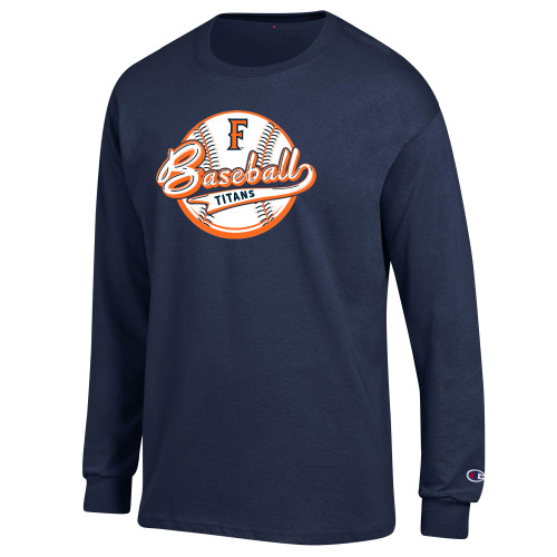  Champion Navy Long Sleeve T Shirt - Script over Baseball