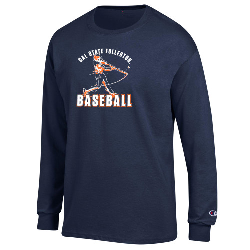  Champion Navy Long Sleeve T Shirt - Player Swinging Bat