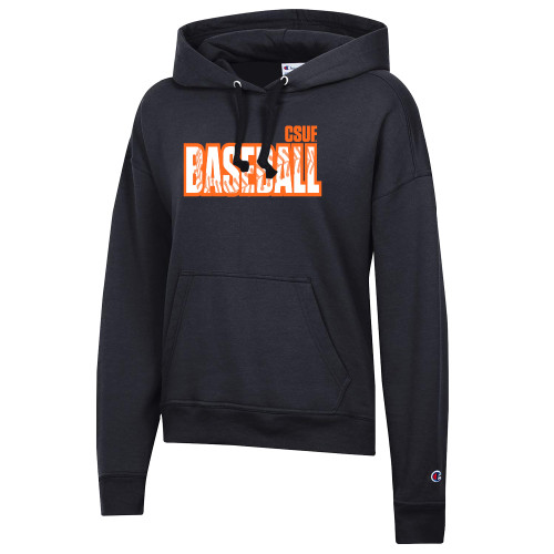  Champion Womens Black Powerblend Pullover Hood - Baseball with Thread Silhouette