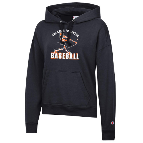  Champion Womens Black Powerblend Pullover Hood - Player Swinging Bat