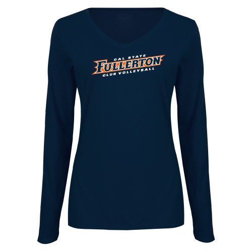  Womens Navy Long Sleeve V Neck Tee  - Womens Club Volleyball