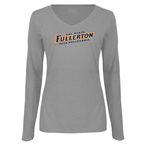  Womens Grey Long Sleeve V Neck Tee  - Womens Club Volleyball