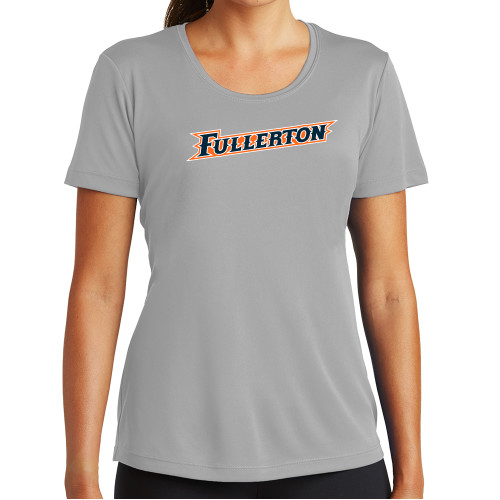  Womens Grey Performance Short Sleeve Tee - Fullerton Athletic Wordmark