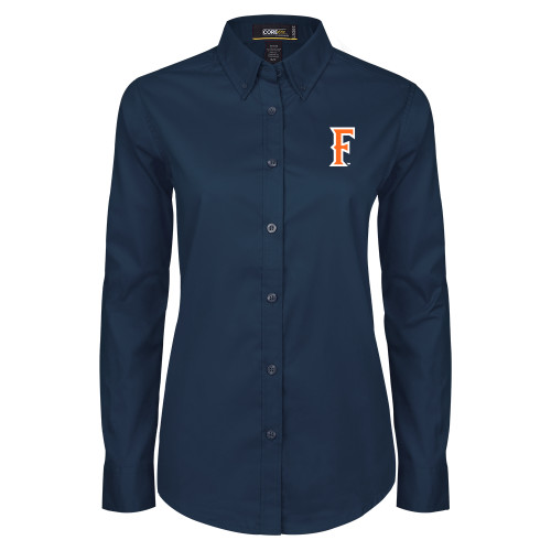  Womens Navy Twill Button Down Long Sleeve  - CSUF Athletic Mark