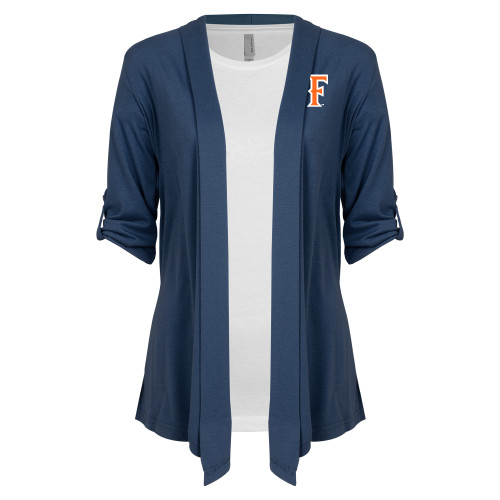  Womens Navy Drape Front Cardigan Sweater  - CSUF Athletic Mark