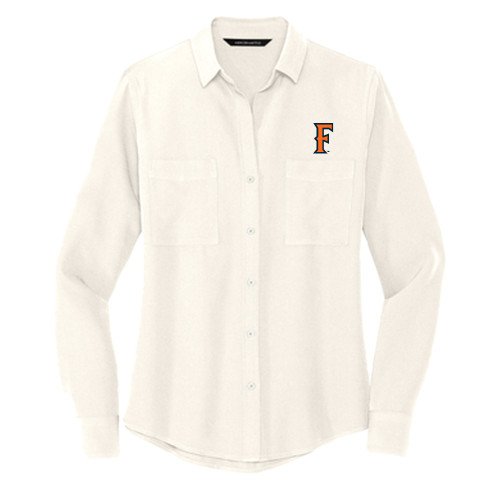  Mercer + Mettle Womens Ivory Crepe Long Sleeve Camp Blouse - CSUF Athletic Mark