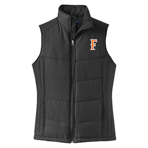  Womens Black Puffer Vest - CSUF Athletic Mark