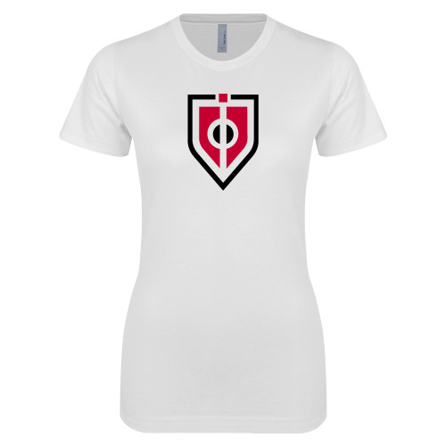  Next Level Womens White Boyfriend Tee - Shield