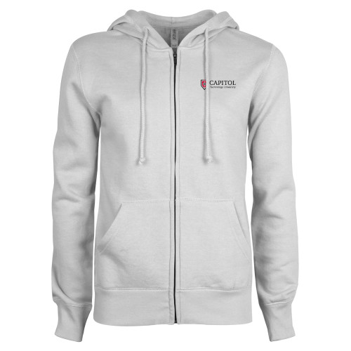  ENZA Womens White Fleece Full Zip Hoodie - Primary Mark