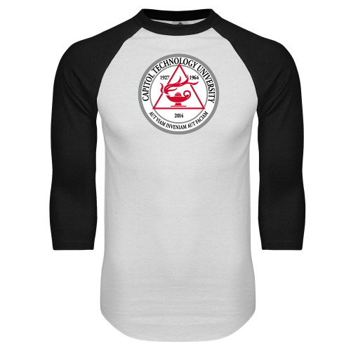  White/Black Raglan Baseball T Shirt - University Seal