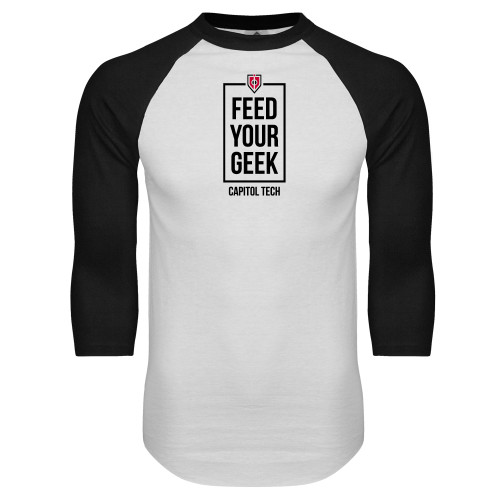 White/Black Raglan Baseball T Shirt - Feed Your Geek