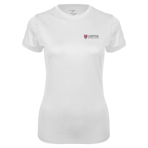  Womens White Performance Tee - Primary Mark