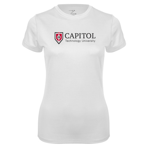  Womens White Performance Tee - Primary Mark