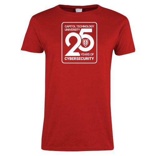  Womens Red Short Sleeve Tee - CTU - 25 Years of Cybersecurity
