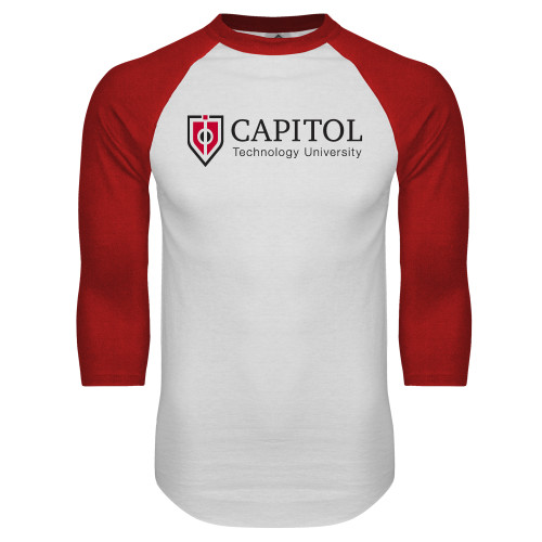  White/Red Raglan Baseball T Shirt - Primary Mark