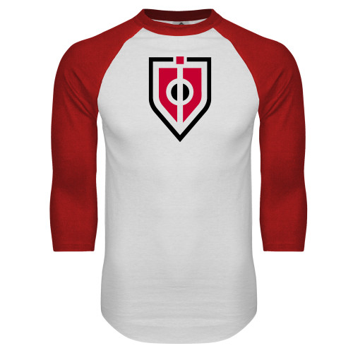  White/Red Raglan Baseball T Shirt - Shield