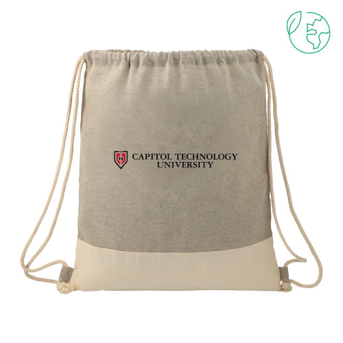  Split Recycled Cotton Grey/Natural Drawstring Bag - Flat Wordmark