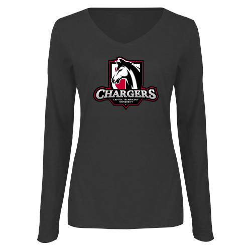  Womens Dark Heather Long Sleeve V Neck Tee  - Capitol Tech Chargers