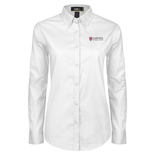  Womens White Twill Button Down Long Sleeve - Primary Mark