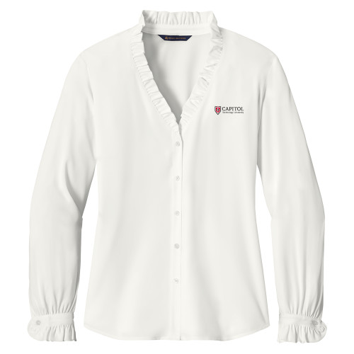  Brooks Brothers Womens Off White Long Sleeve Ruffle Collar Blouse - Primary Mark