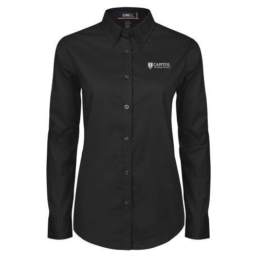  Womens Black Twill Button Down Long Sleeve  - Primary Mark