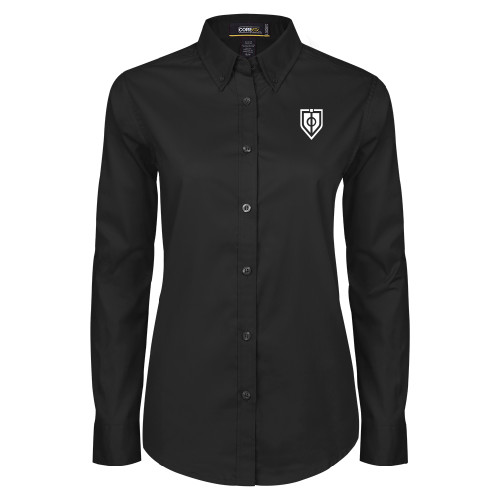  Womens Black Twill Button Down Long Sleeve  - Shield
