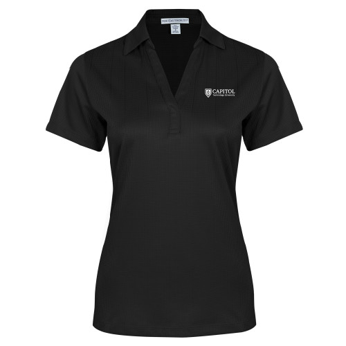  Womens Black Performance Fine Jacquard Polo - Primary Mark