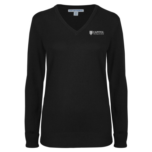  Womens Black VNeck Sweater - Primary Mark
