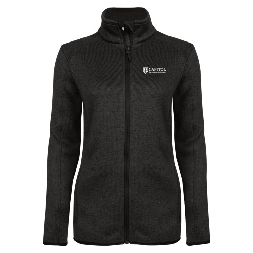  Womens Black Heather Fleece Jacket - Primary Mark