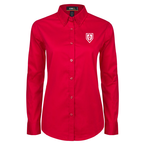  Womens Red Twill Button Down Long Sleeve  - Shield