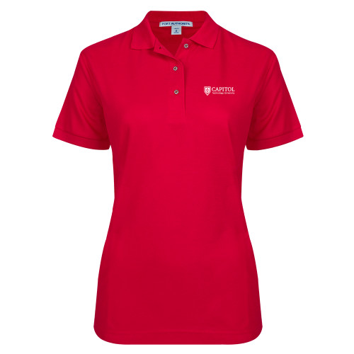  Womens Silk Touch Red Pique Polo - Primary Mark