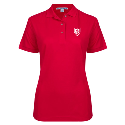  Womens Silk Touch Red Pique Polo - Shield