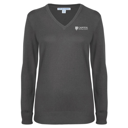  Womens Charcoal Heather VNeck Sweater - Primary Mark