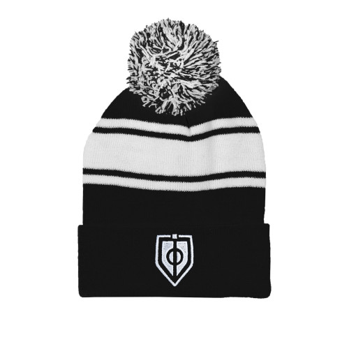  Black/White Two Tone Knit Pom Beanie w/Cuff - Shield