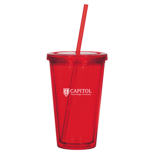  Madison Double Wall Red Tumbler w/Straw 16oz - Primary Mark