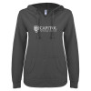 Thumbnail image for  ENZA Womens Dark Heather V Notch Raw Edge Fleece Hoodie