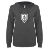 Thumbnail image for  ENZA Womens Dark Heather V Notch Raw Edge Fleece Hoodie