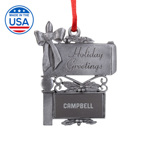  Pewter Mail Box Ornament - Campbell University Campbell Wordmark Engraved