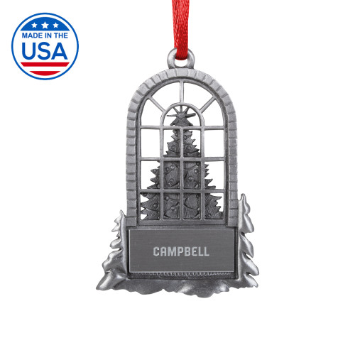  Pewter Tree in Window Ornament - Campbell University Campbell Wordmark Engraved